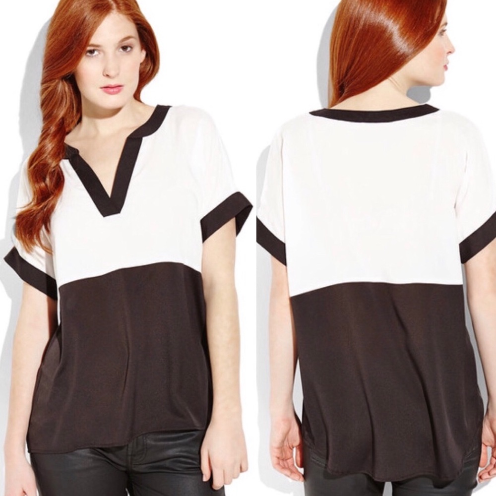 ☀️Isaac Mizrahi Black/White Colorblock Blouse